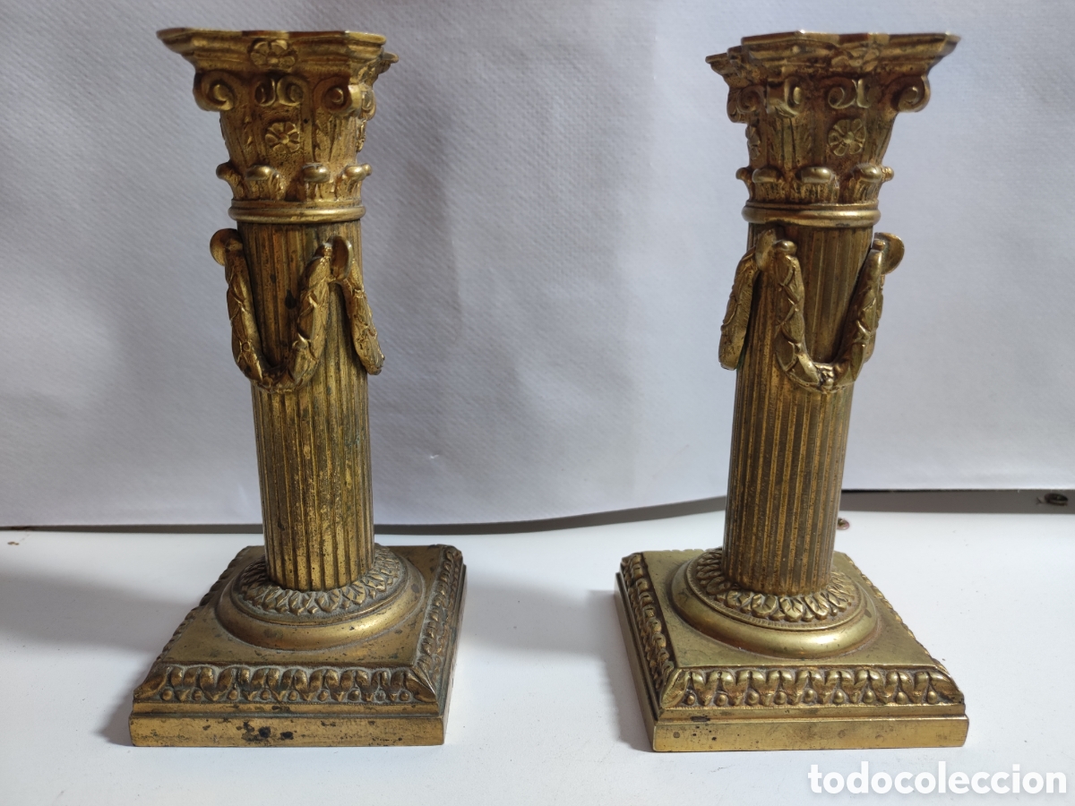 Antig&uuml;edades: Candeleros Imperio pareja - Foto 1