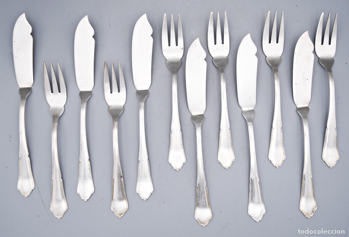 Antig&uuml;edades: Cuberter&iacute;a para pescado de plata maciza - Foto 11