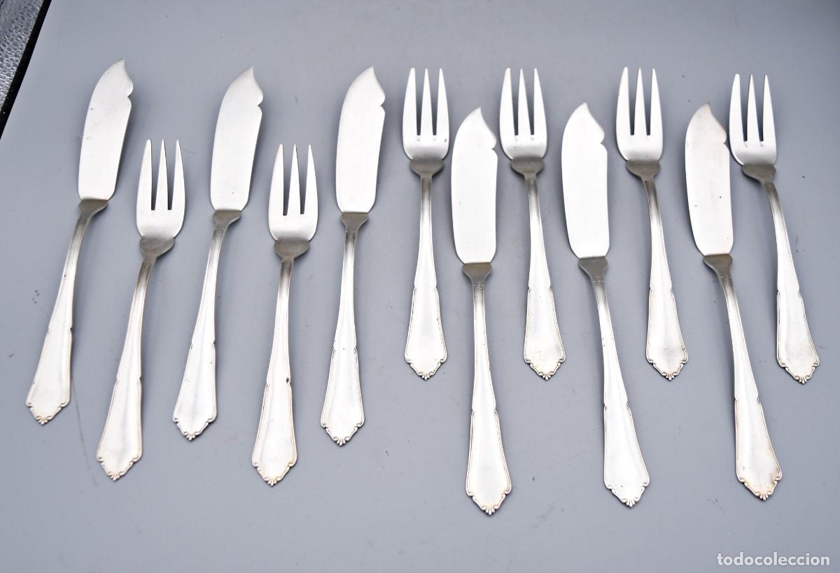 Antig&uuml;edades: Cuberter&iacute;a para pescado de plata maciza - Foto 12