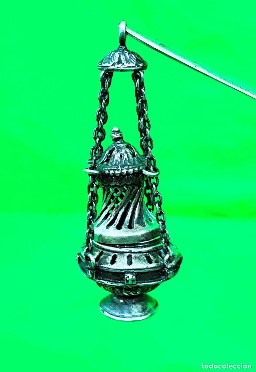 Antig&uuml;edades: BOTAFUMEIRO DE MINIATURA EN PLATA DE LEY - Foto 2