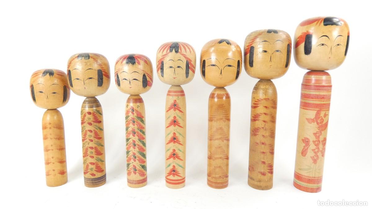 Antig&uuml;edades: ANTIGUO LOTE 7 KOKESHI JAPONESAS MU&Ntilde;ECA JAPONESA JAPAN JAPON POUP&Eacute;E DOLL PUPPE