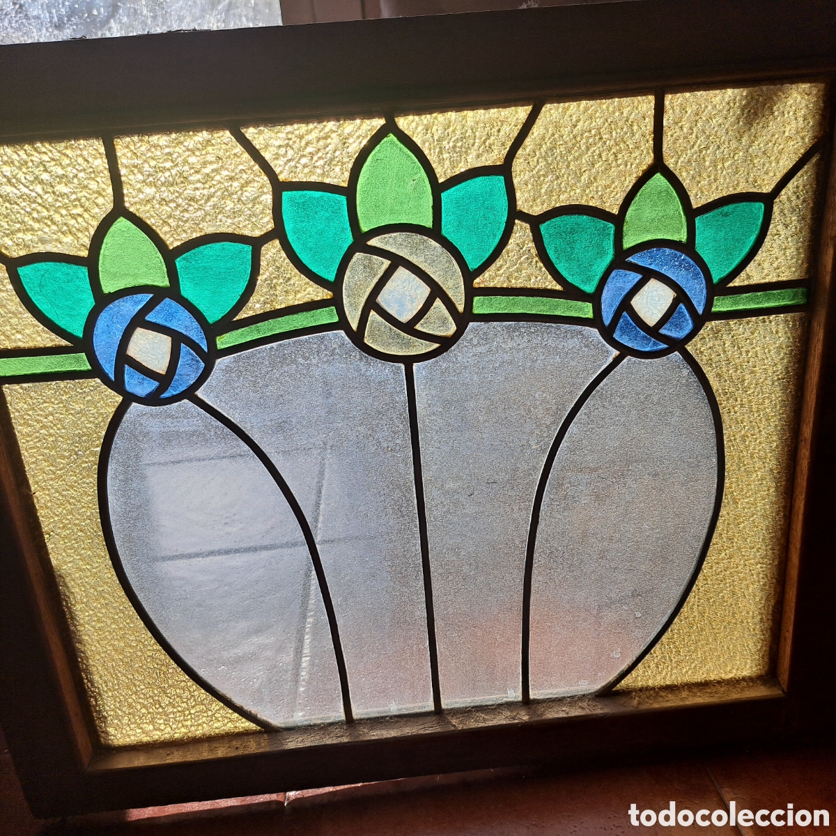 Antig&uuml;edades: VIDRIERA MODERNISTA ROSAS - Foto 5
