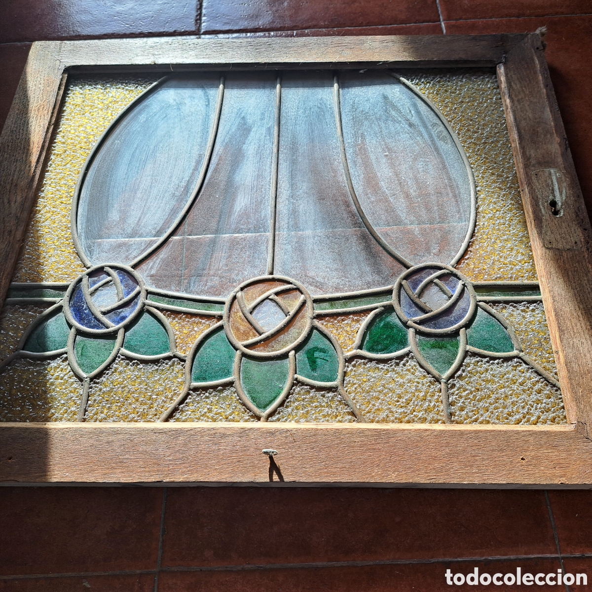 Antig&uuml;edades: VIDRIERA MODERNISTA ROSAS - Foto 6