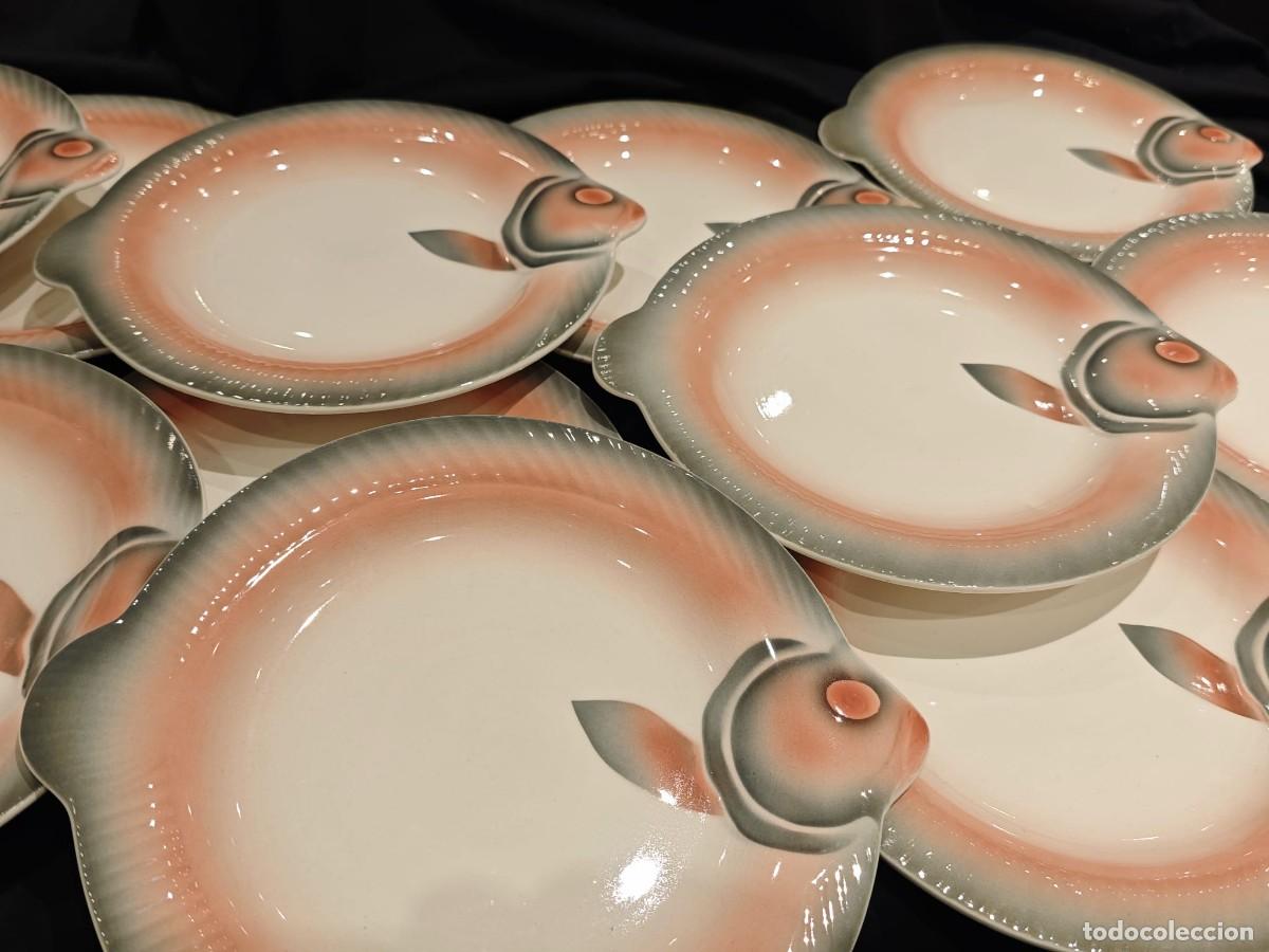 Antig&uuml;edades: 12 platos Digoin forma pez / pescado - Foto 2