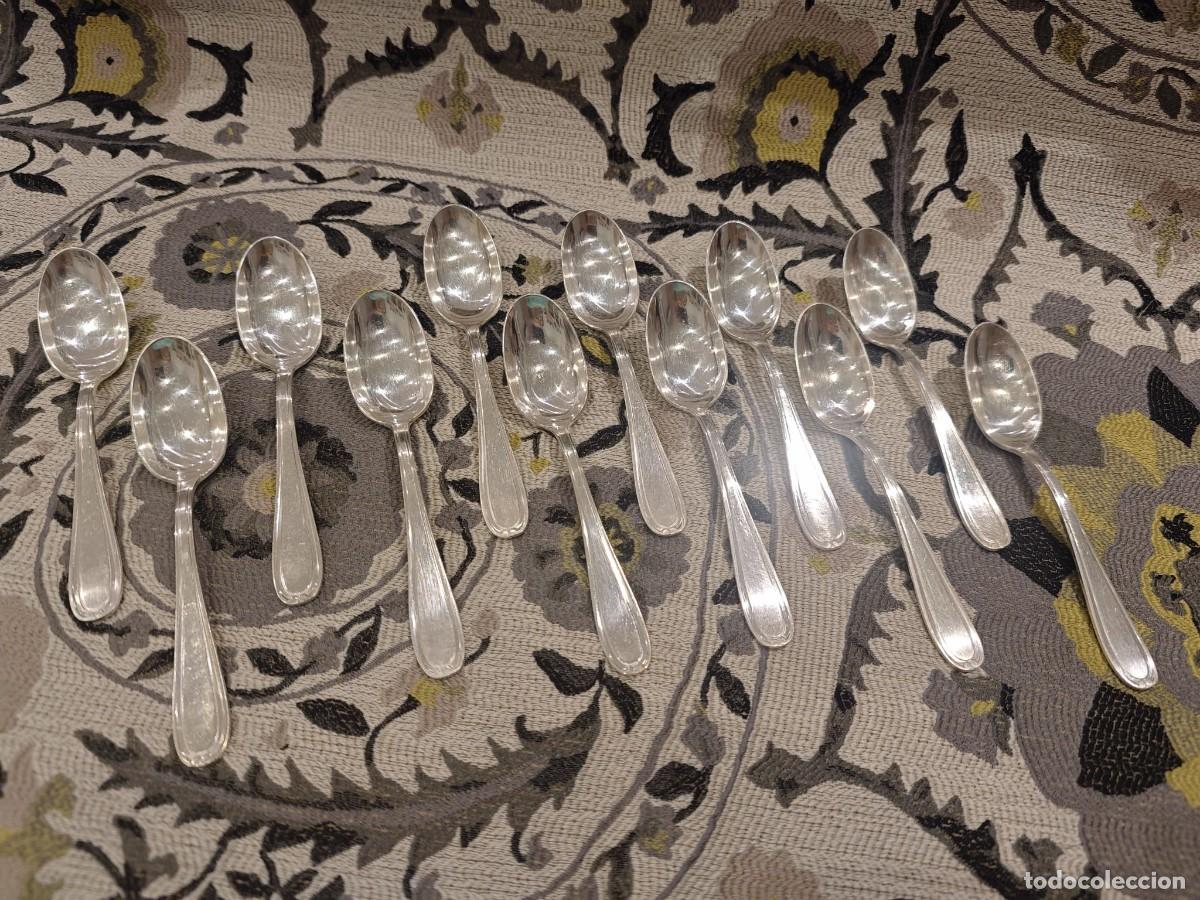 Antig&uuml;edades: 12 cucharas postre / cucharitas ba&ntilde;o plata - Foto 4