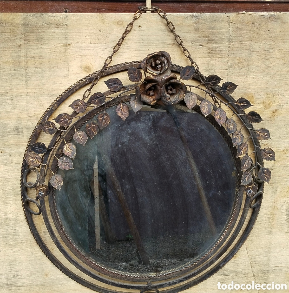 Antig&uuml;edades: Antiguo espejo redondo de forja - Foto 2