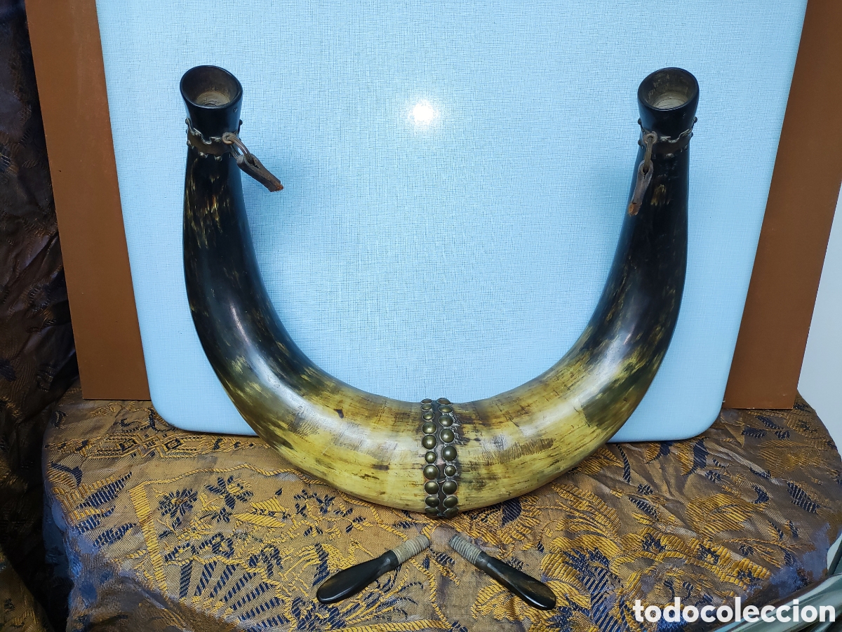 Antig&uuml;edades: CUERNOS DE TORO RECIPIENTES PARA L&Iacute;QUIDO - Foto 9