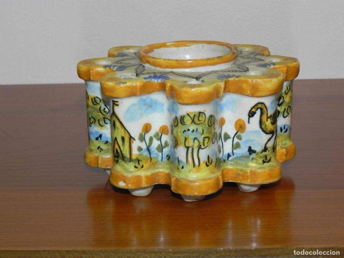 Antig&uuml;edades: ** TINTERO EN CERAMICA POLICROMADA DE TALAVERA ** - Foto 2