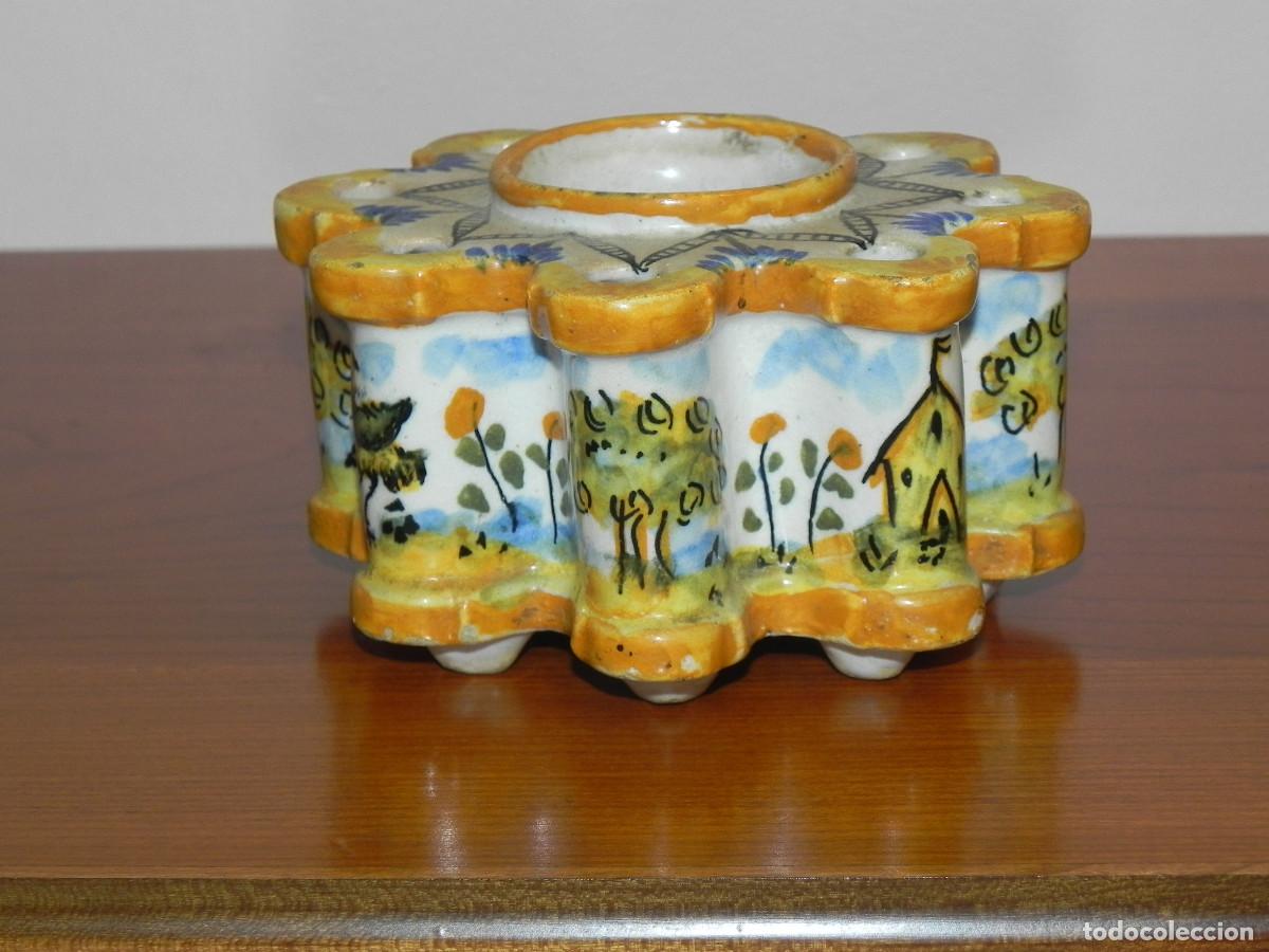Antig&uuml;edades: ** TINTERO EN CERAMICA POLICROMADA DE TALAVERA ** - Foto 3