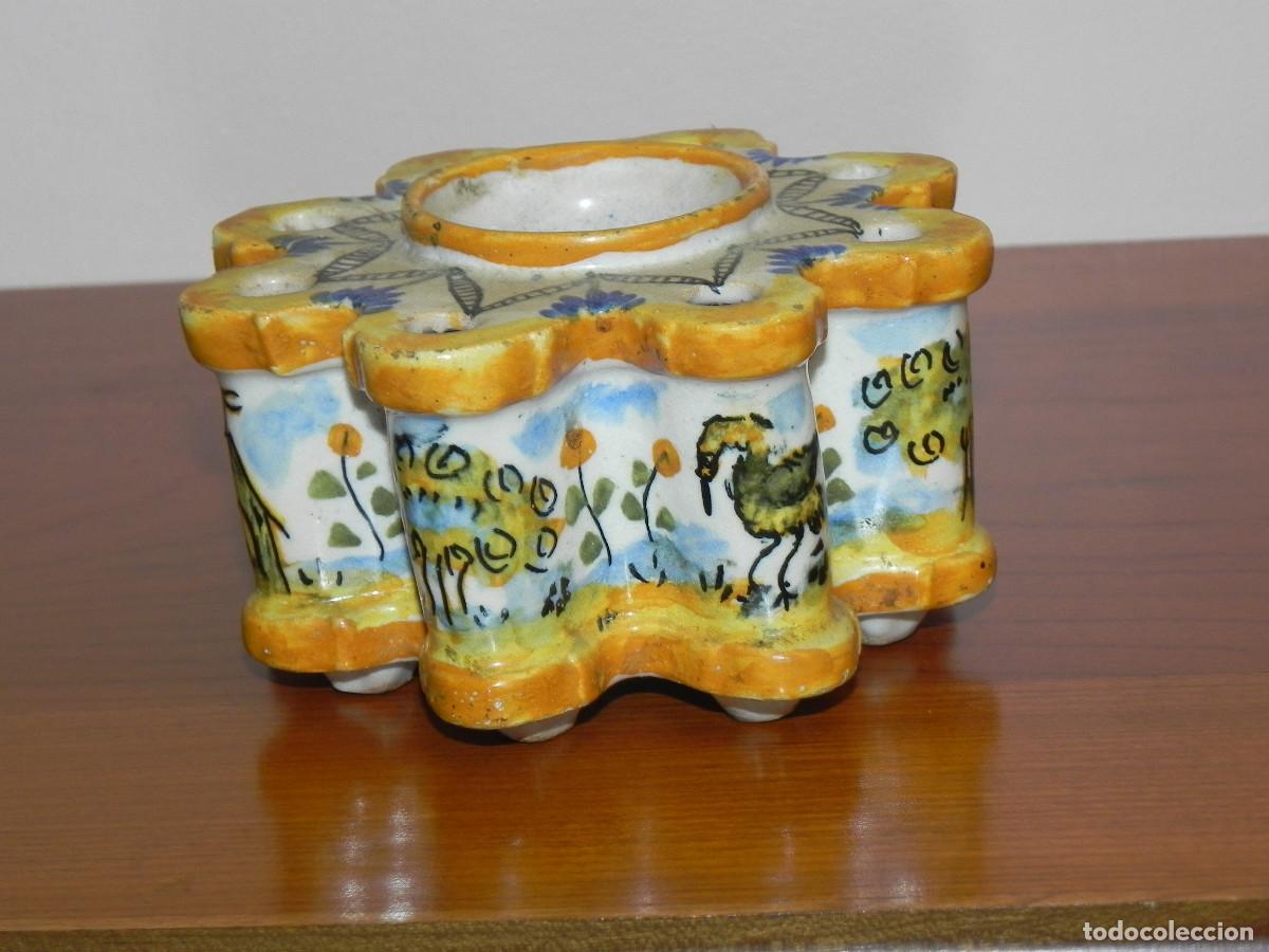 Antig&uuml;edades: ** TINTERO EN CERAMICA POLICROMADA DE TALAVERA ** - Foto 4