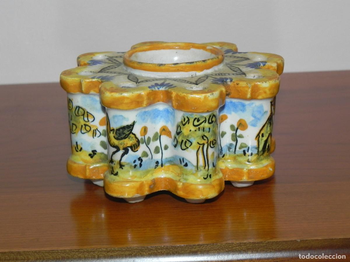 Antig&uuml;edades: ** TINTERO EN CERAMICA POLICROMADA DE TALAVERA ** - Foto 6