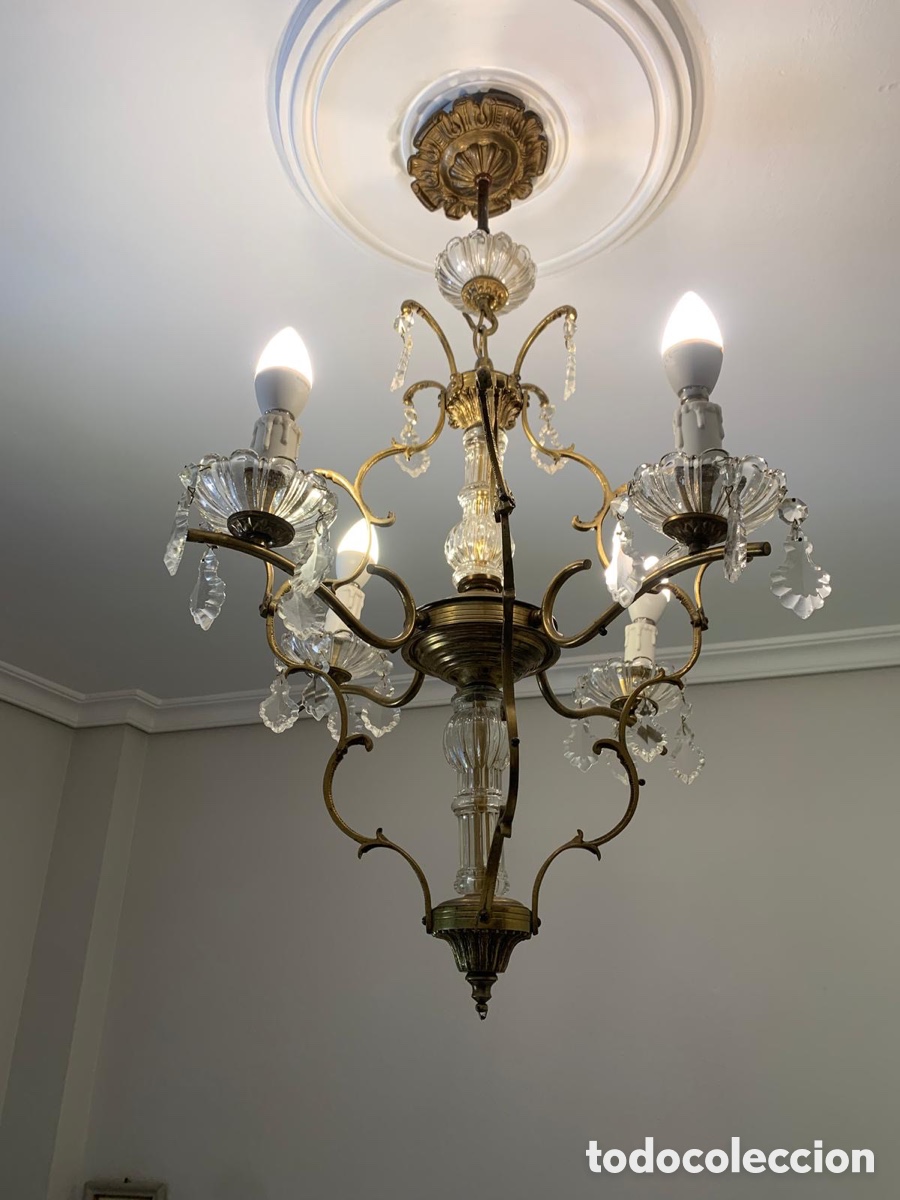 Antig&uuml;edades: L&aacute;mpara de techo cristal y bronce - Foto 4