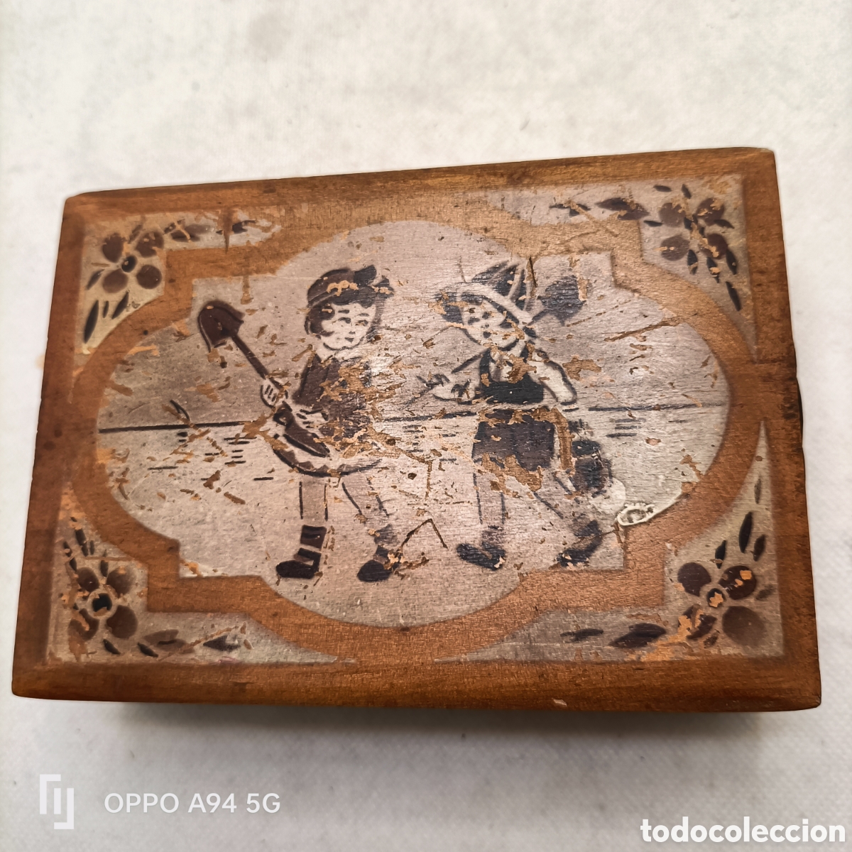 Antig&uuml;edades: Caja de Madera Antigua Pintada a Mano - Foto 2