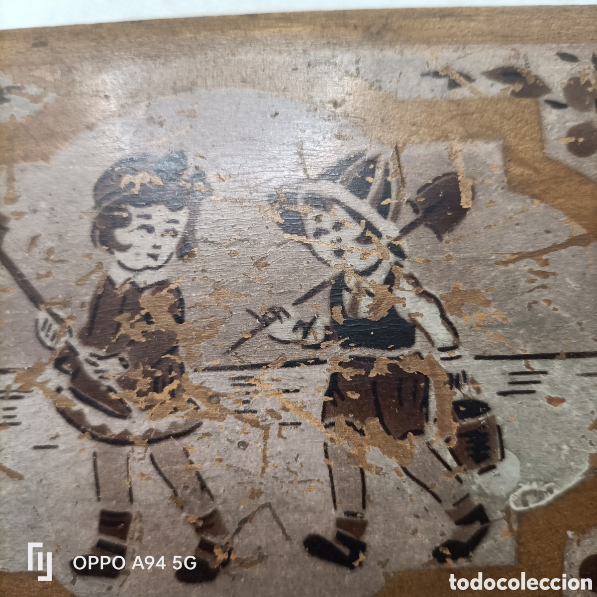 Antig&uuml;edades: Caja de Madera Antigua Pintada a Mano - Foto 7