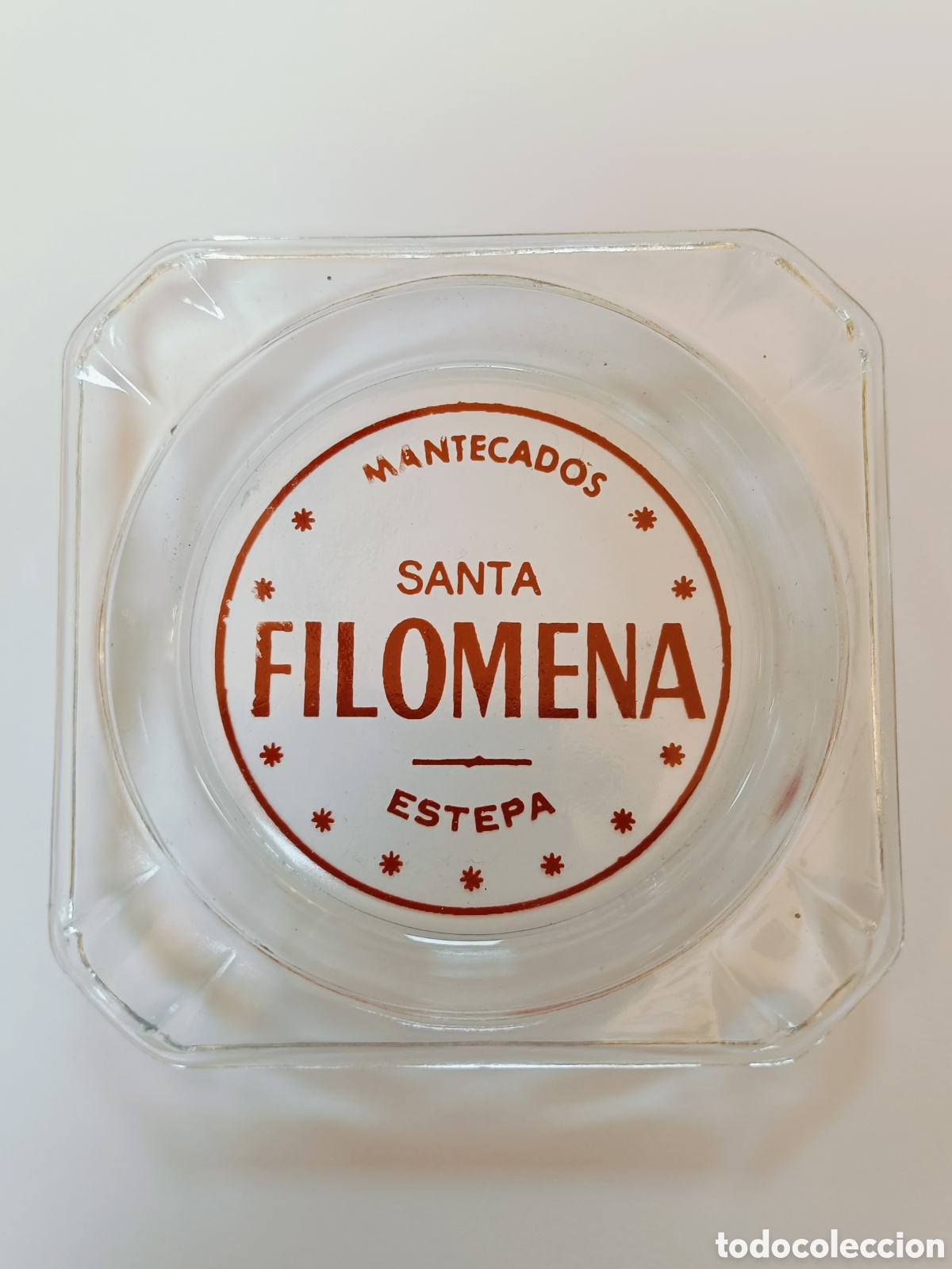 Antig&uuml;edades: CENICERO DE CRISTAL VERDE - PUBLICIDAD MANTECADOS SANTA FILOMENA - ESTEPA - 11X11