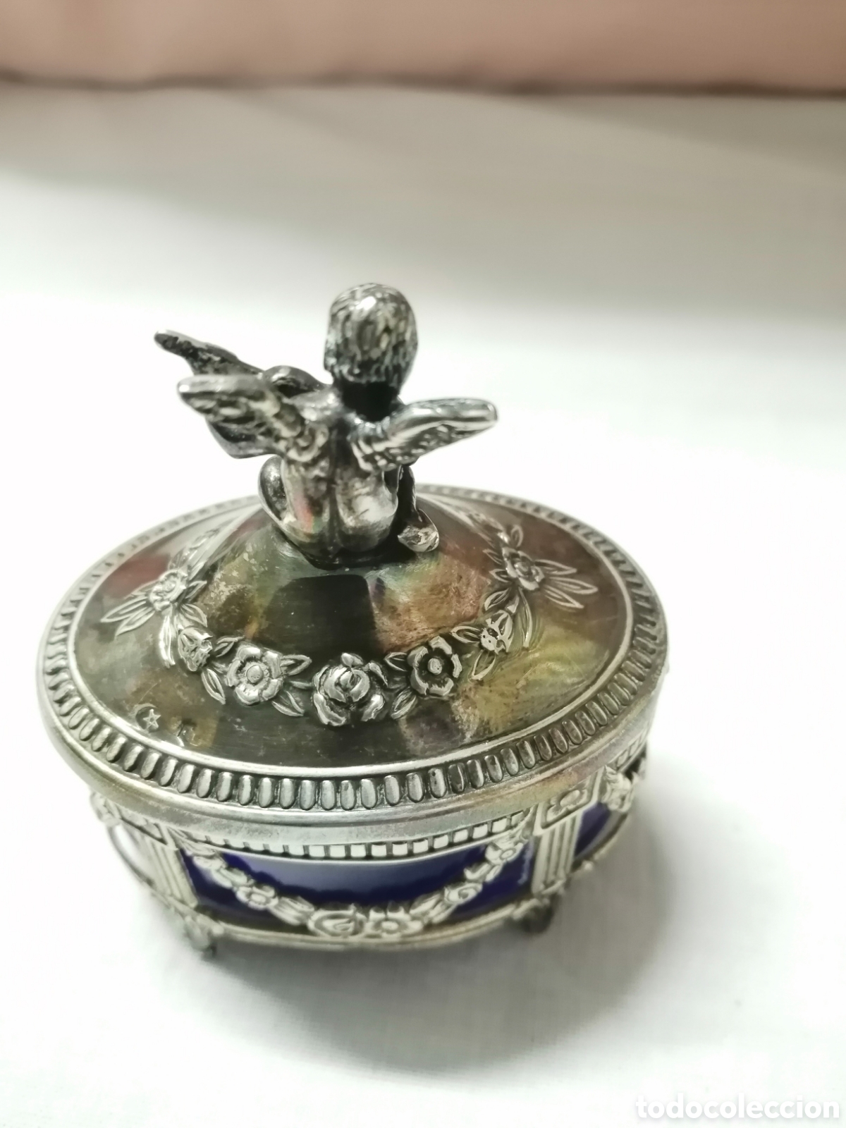 Antig&uuml;edades: Especiero con tapa en plata y cristal - Foto 2