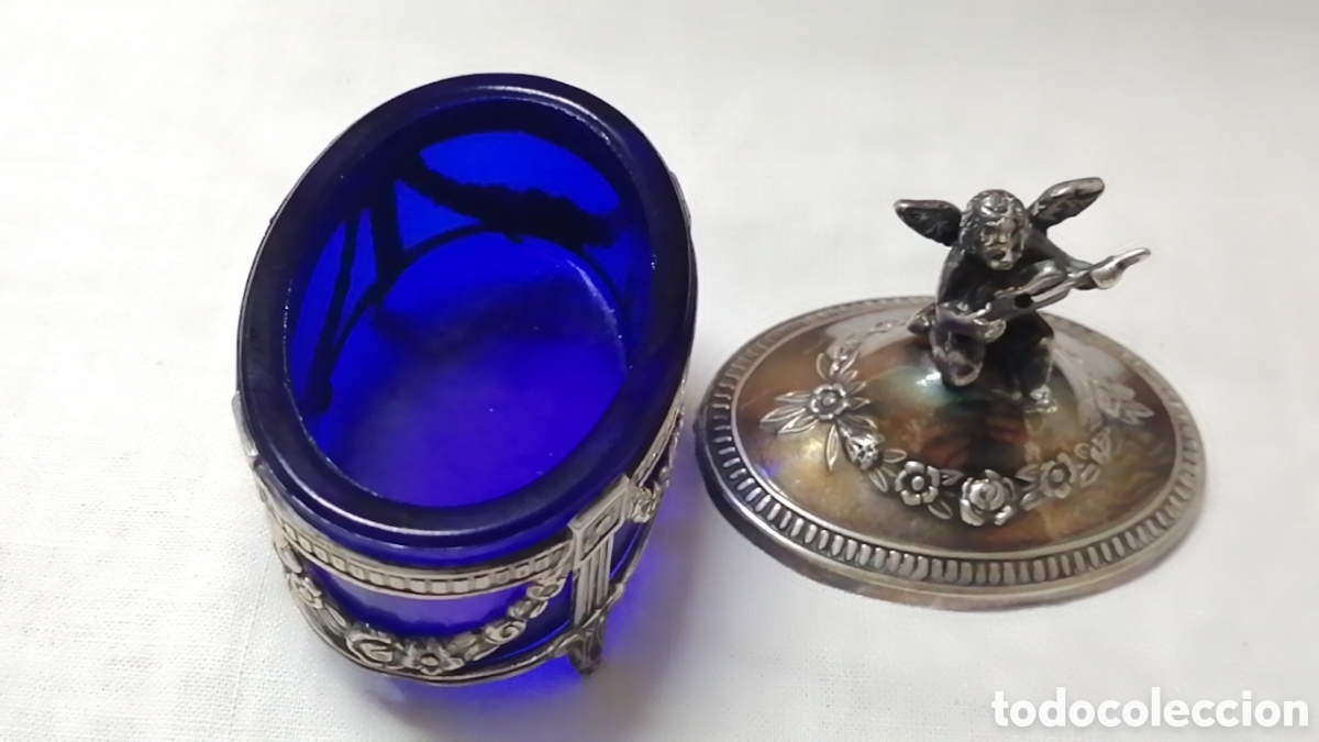 Antig&uuml;edades: Especiero con tapa en plata y cristal - Foto 8