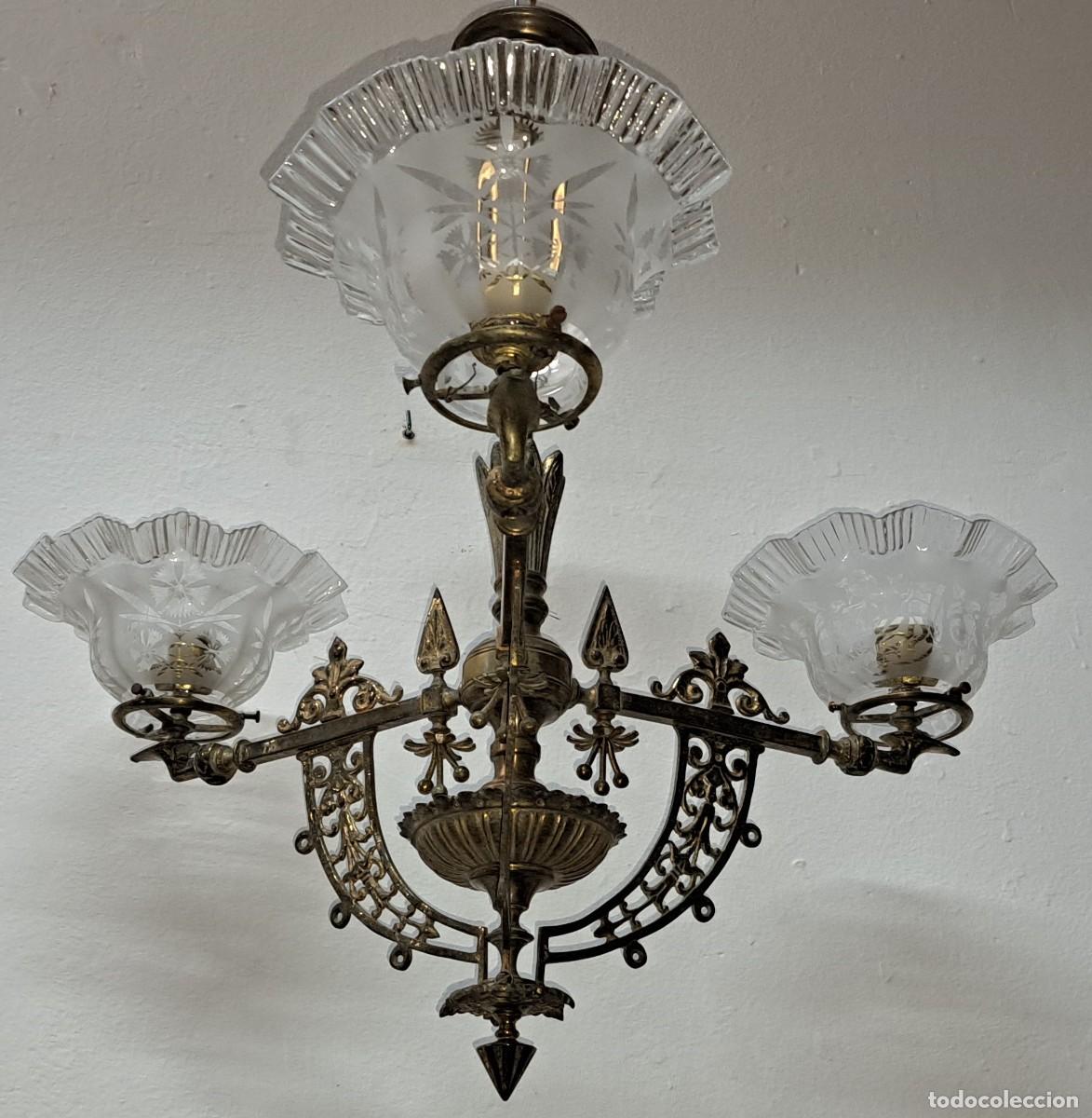Antig&uuml;edades: ANTIGUA L&Aacute;MPARA DE GAS EN BRONCE - Foto 6