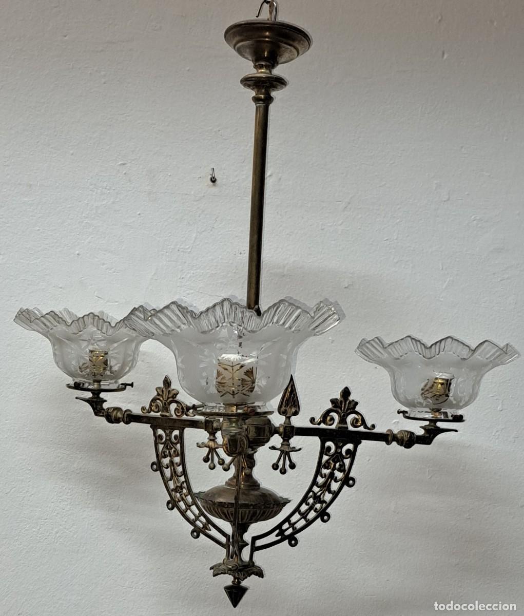 Antig&uuml;edades: ANTIGUA L&Aacute;MPARA DE GAS EN BRONCE - Foto 9