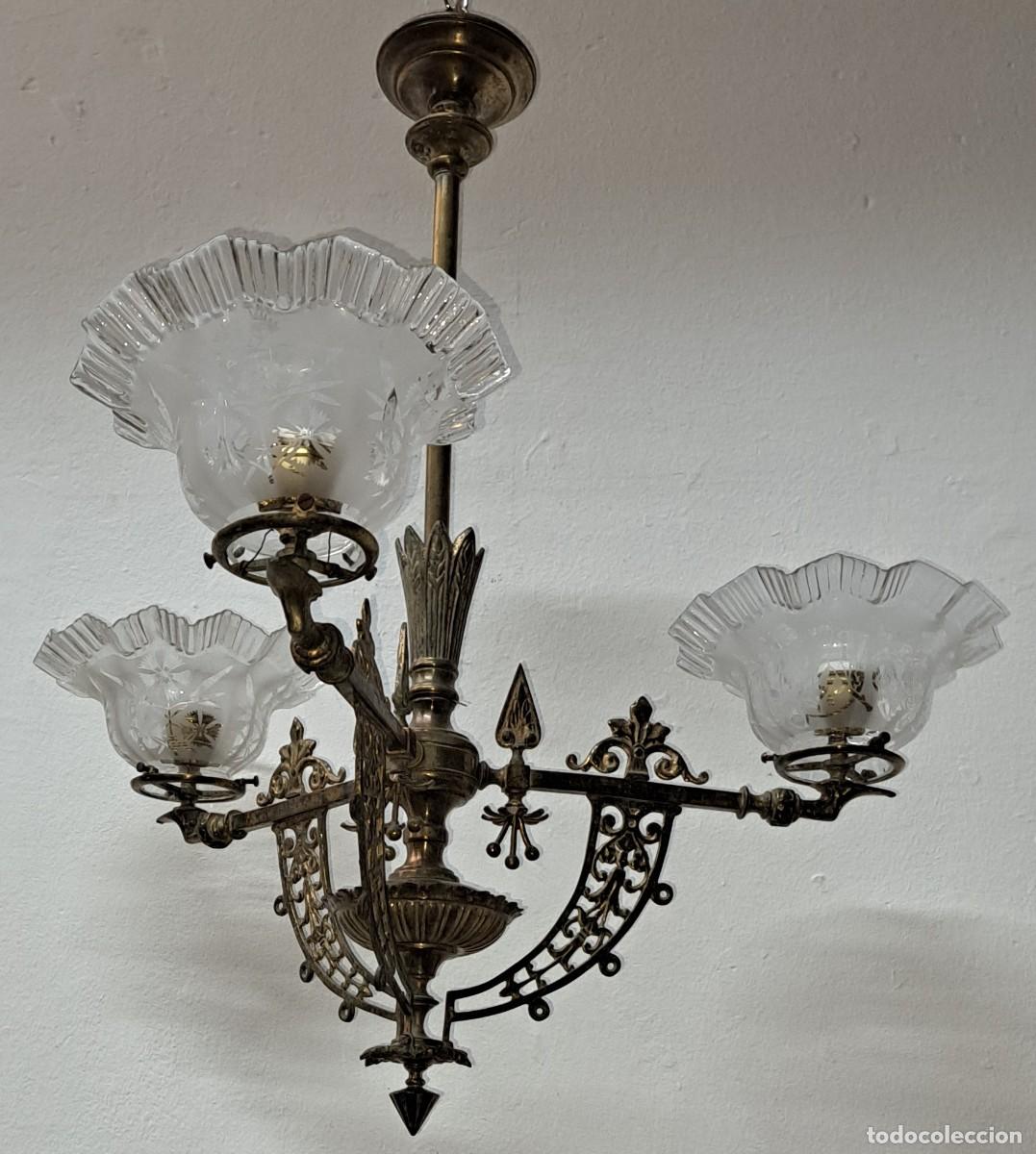 Antig&uuml;edades: ANTIGUA L&Aacute;MPARA DE GAS EN BRONCE - Foto 10