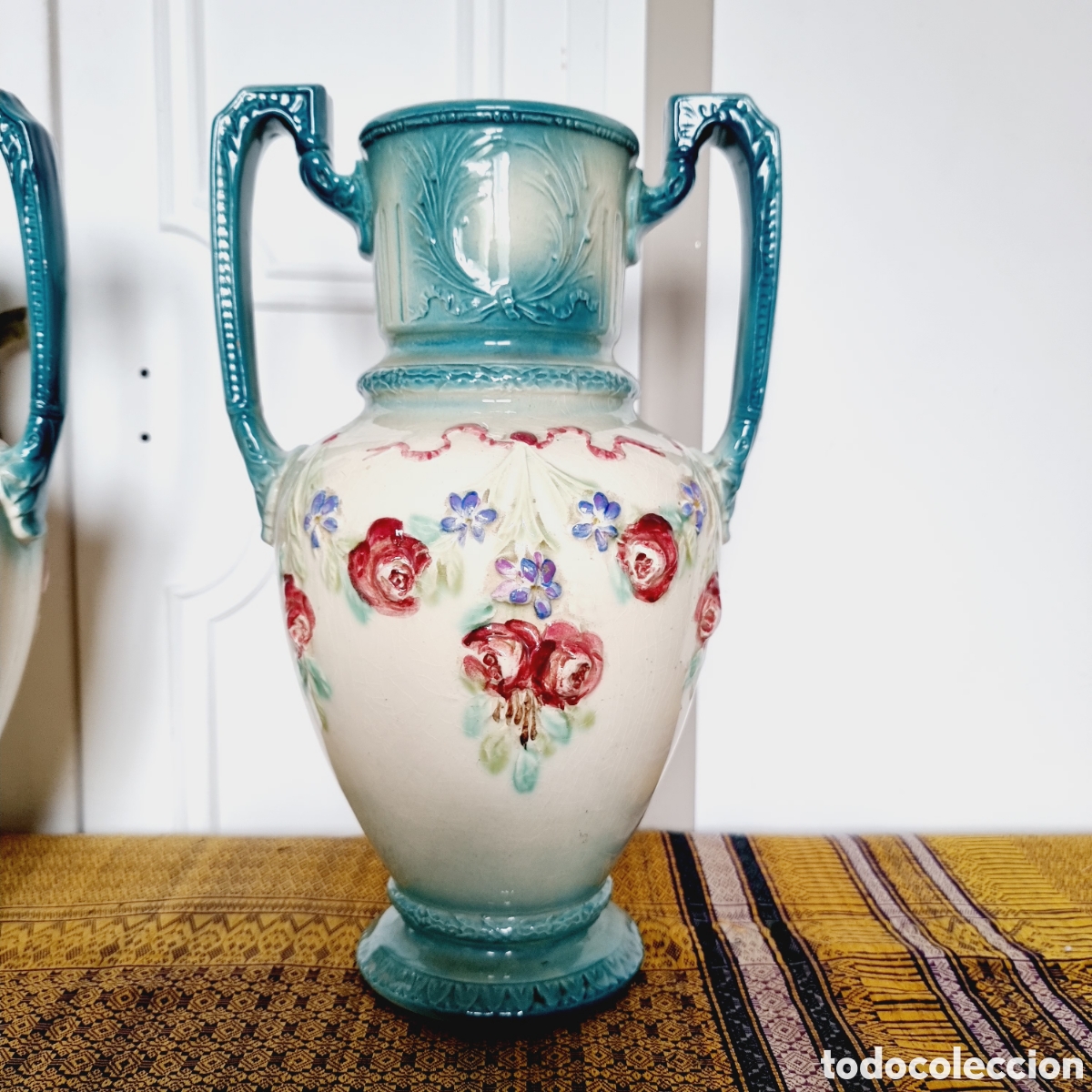 Antig&uuml;edades: 2 Jarrones May&oacute;lica Longchamp Art Dec&oacute; - Foto 2