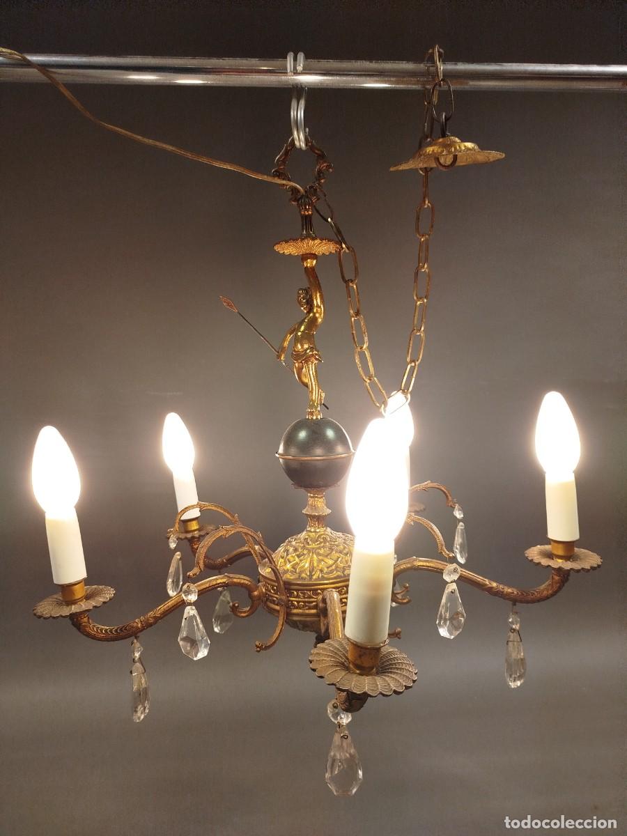 Antig&uuml;edades: LAMPARA DE TECHO DE LATON Y CRISTAL - Foto 1