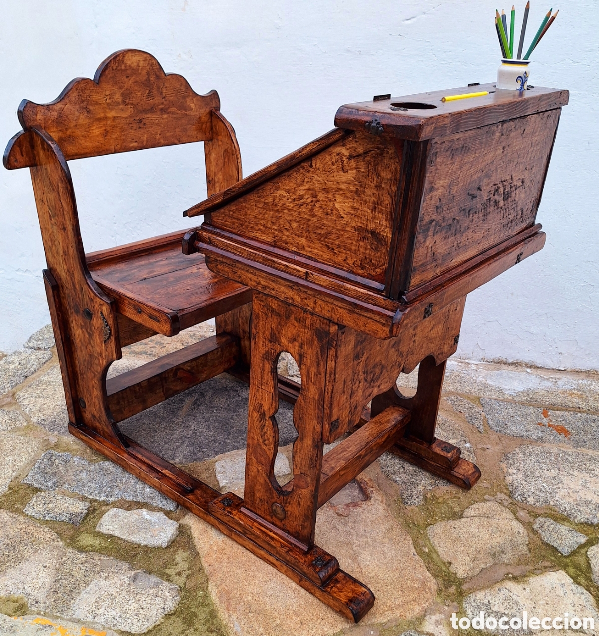 Antig&uuml;edades: Pupitre de de escuela de madera - Foto 2