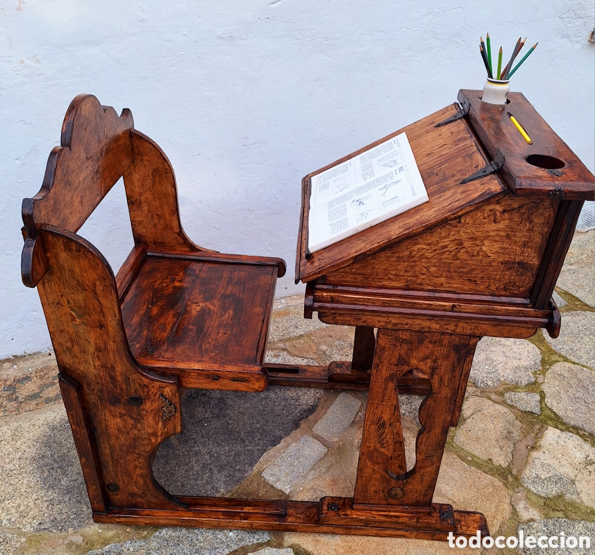 Antig&uuml;edades: Pupitre de de escuela de madera - Foto 3