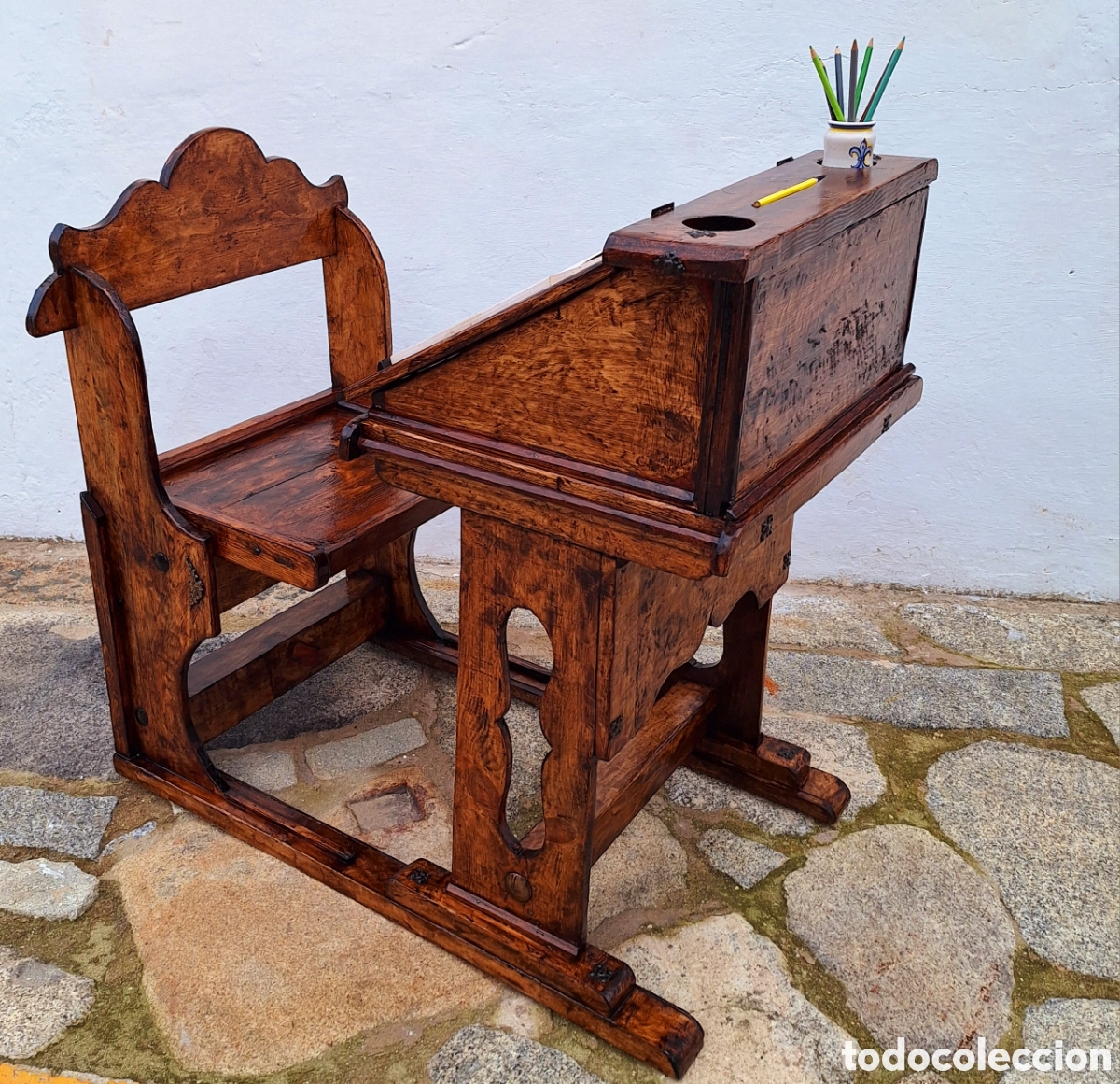 Antig&uuml;edades: Pupitre de de escuela de madera - Foto 5