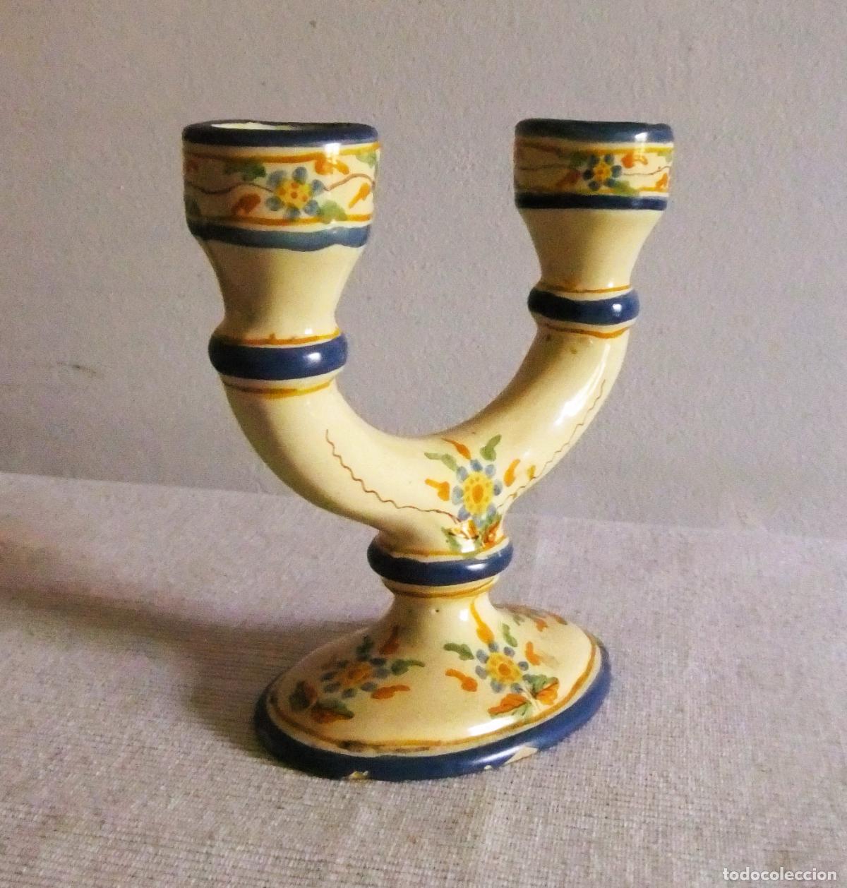 Antig&uuml;edades: CANDELERO O CANDELABRO ANTIGUO DE ALCORA - Foto 3