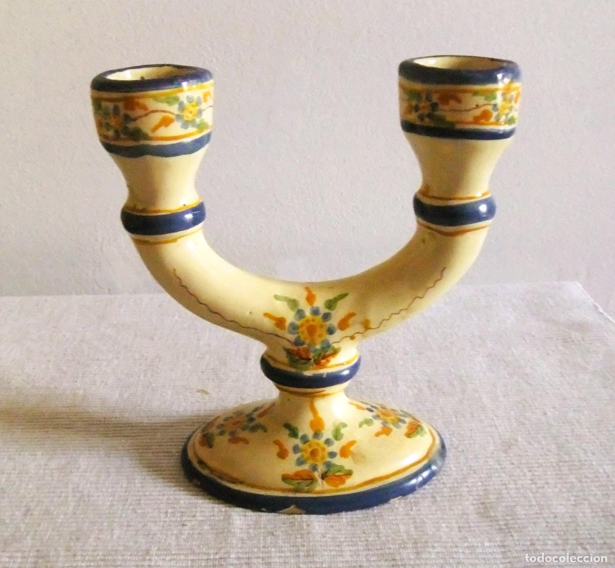Antig&uuml;edades: CANDELERO O CANDELABRO ANTIGUO DE ALCORA - Foto 4