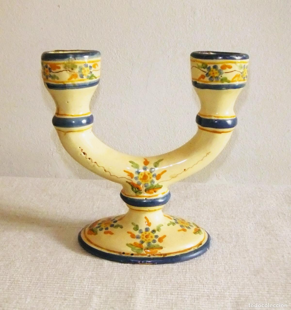 Antig&uuml;edades: CANDELERO O CANDELABRO ANTIGUO DE ALCORA - Foto 1