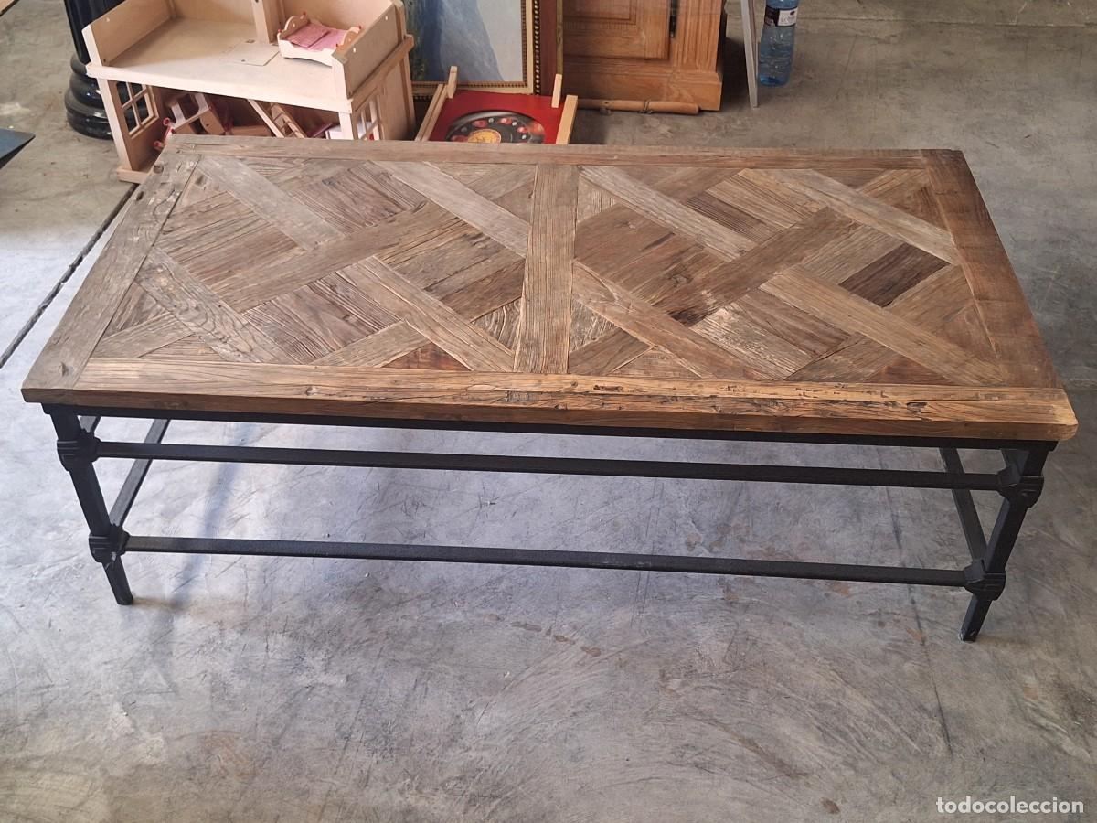 Antig&uuml;edades: Mesa baja rectangular de centro en metal y olmo macizo - Foto 5