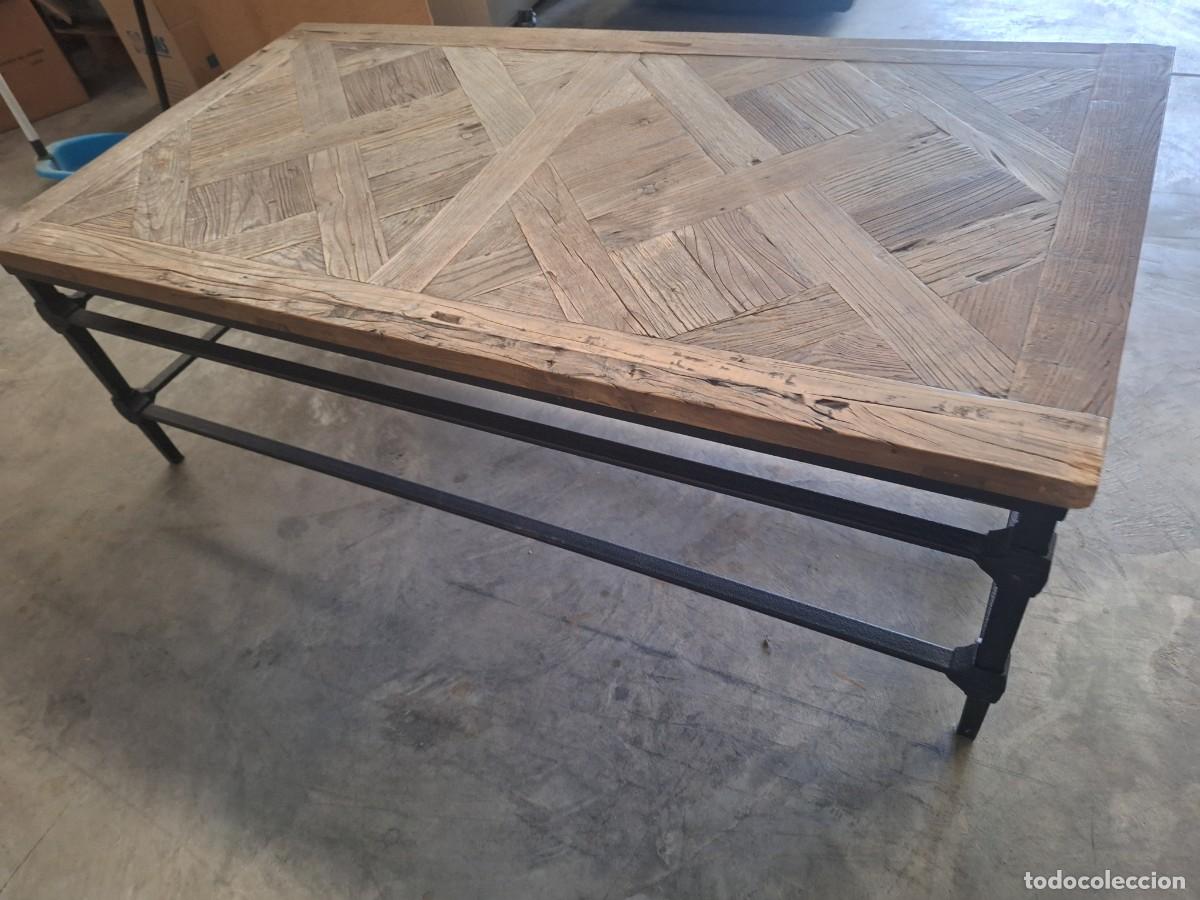 Antig&uuml;edades: Mesa baja rectangular de centro en metal y olmo macizo - Foto 15