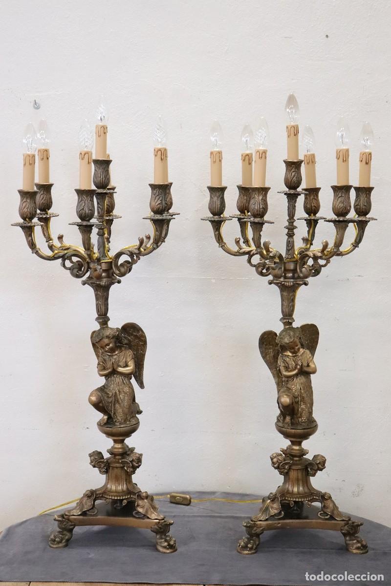 Antig&uuml;edades: L&aacute;mparas de mesa de bronce de 7 luces, finales del siglo XIX - Foto 3