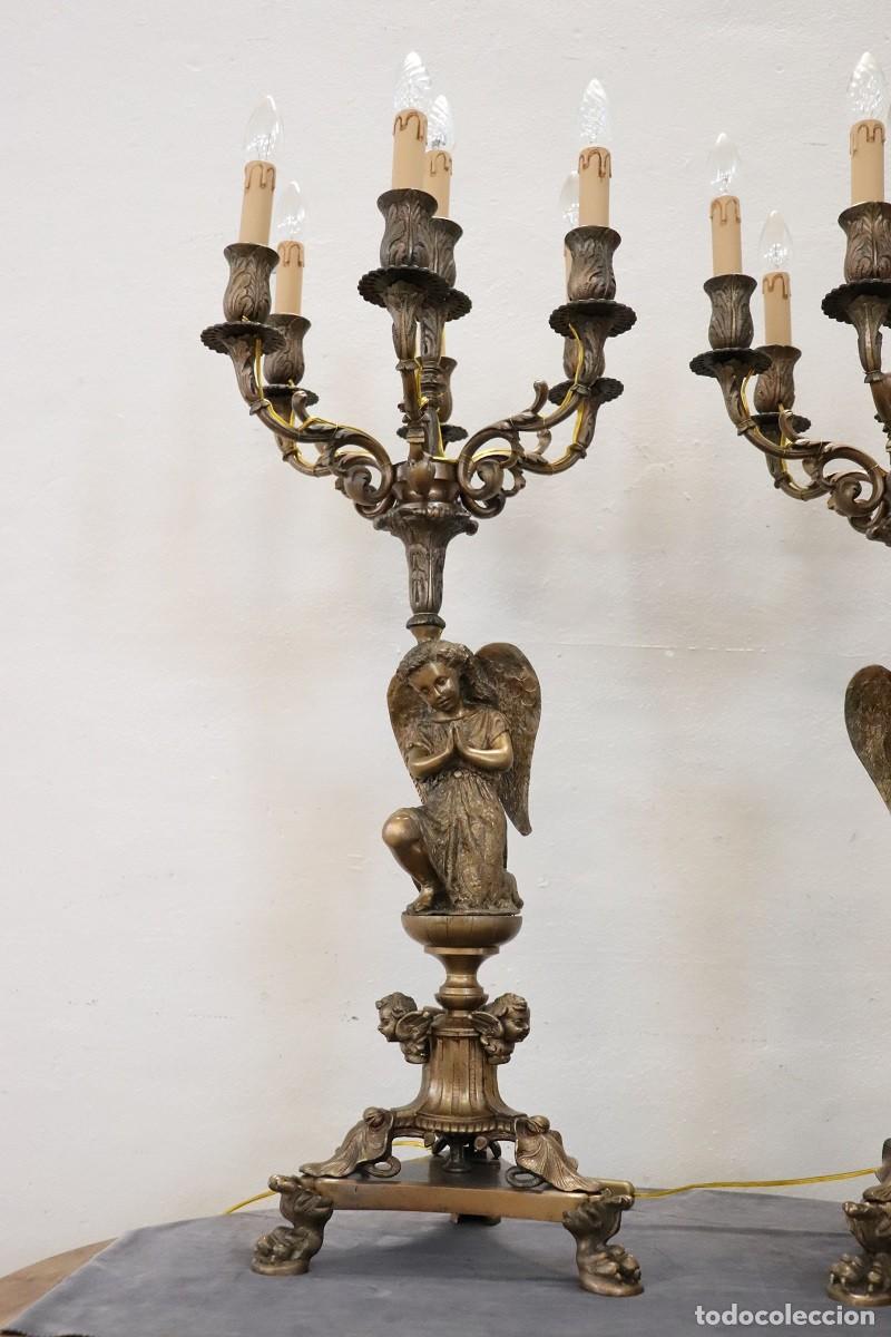 Antig&uuml;edades: L&aacute;mparas de mesa de bronce de 7 luces, finales del siglo XIX - Foto 4