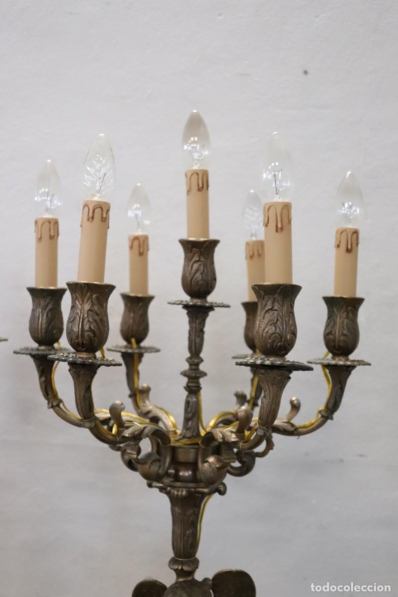 Antig&uuml;edades: L&aacute;mparas de mesa de bronce de 7 luces, finales del siglo XIX - Foto 12