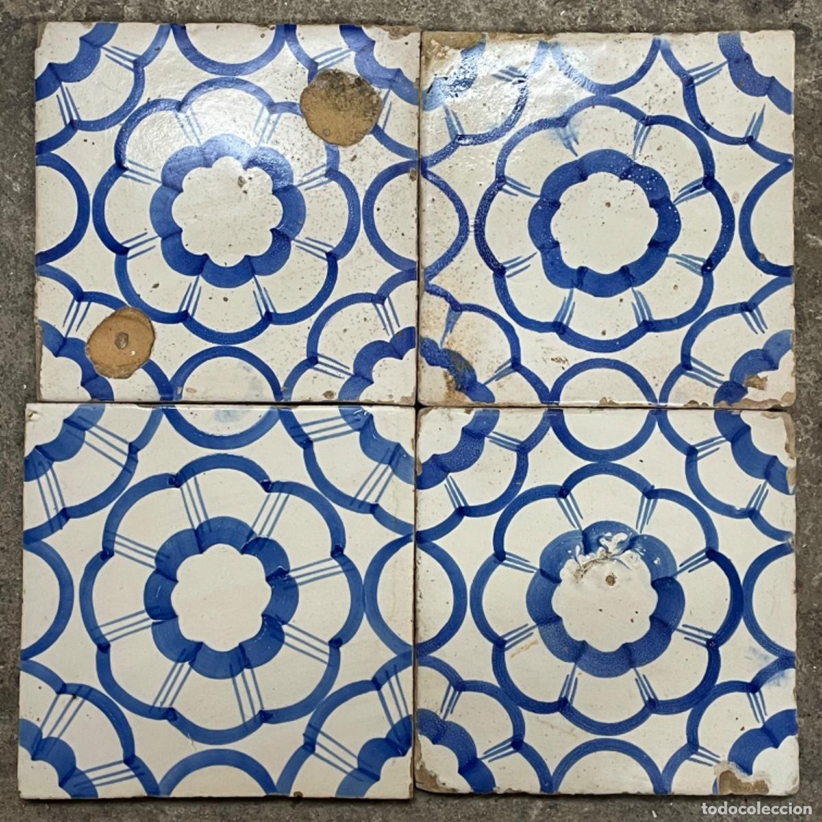 Antig&uuml;edades: Cuadro de 4 Azulejos - Manises S.XIX - Foto 1