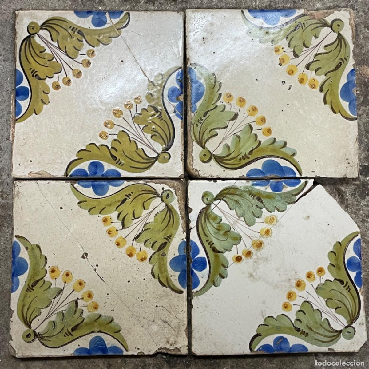 Antig&uuml;edades: Cuadro de 4 Azulejos - Manises S.XIX - Foto 1