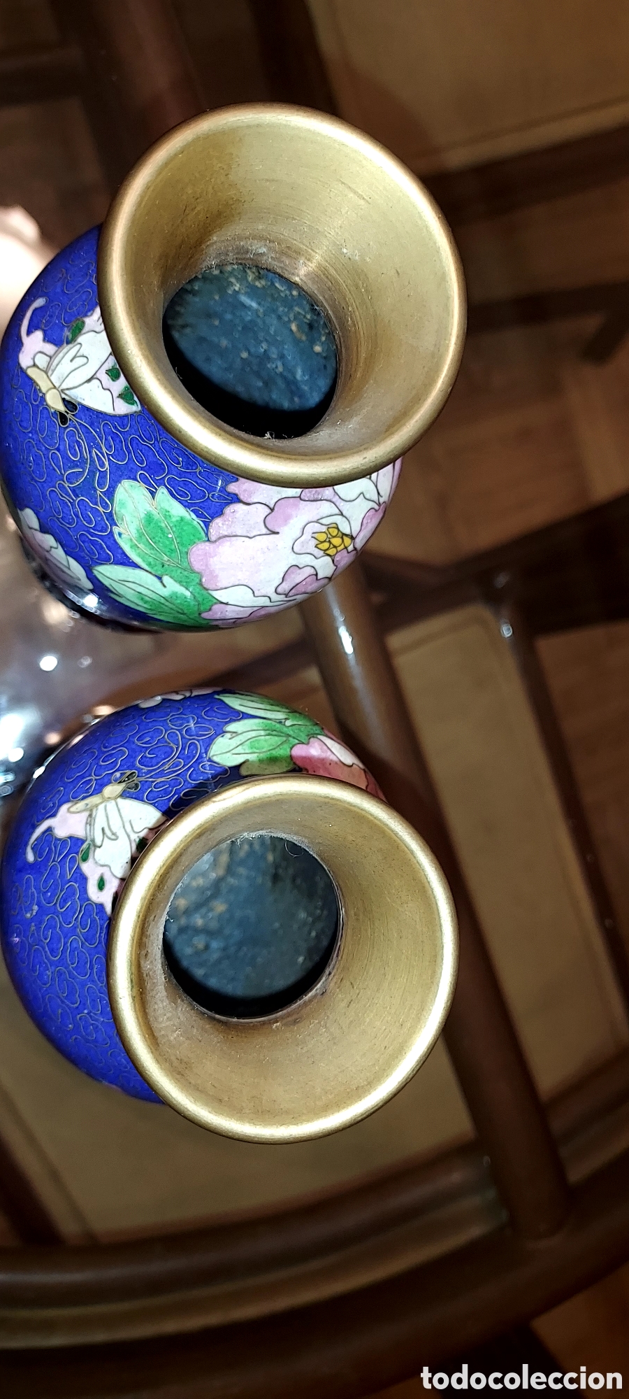 Antig&uuml;edades: PAREJA DE JARRONES ESMALTE CLOISONE - Foto 3