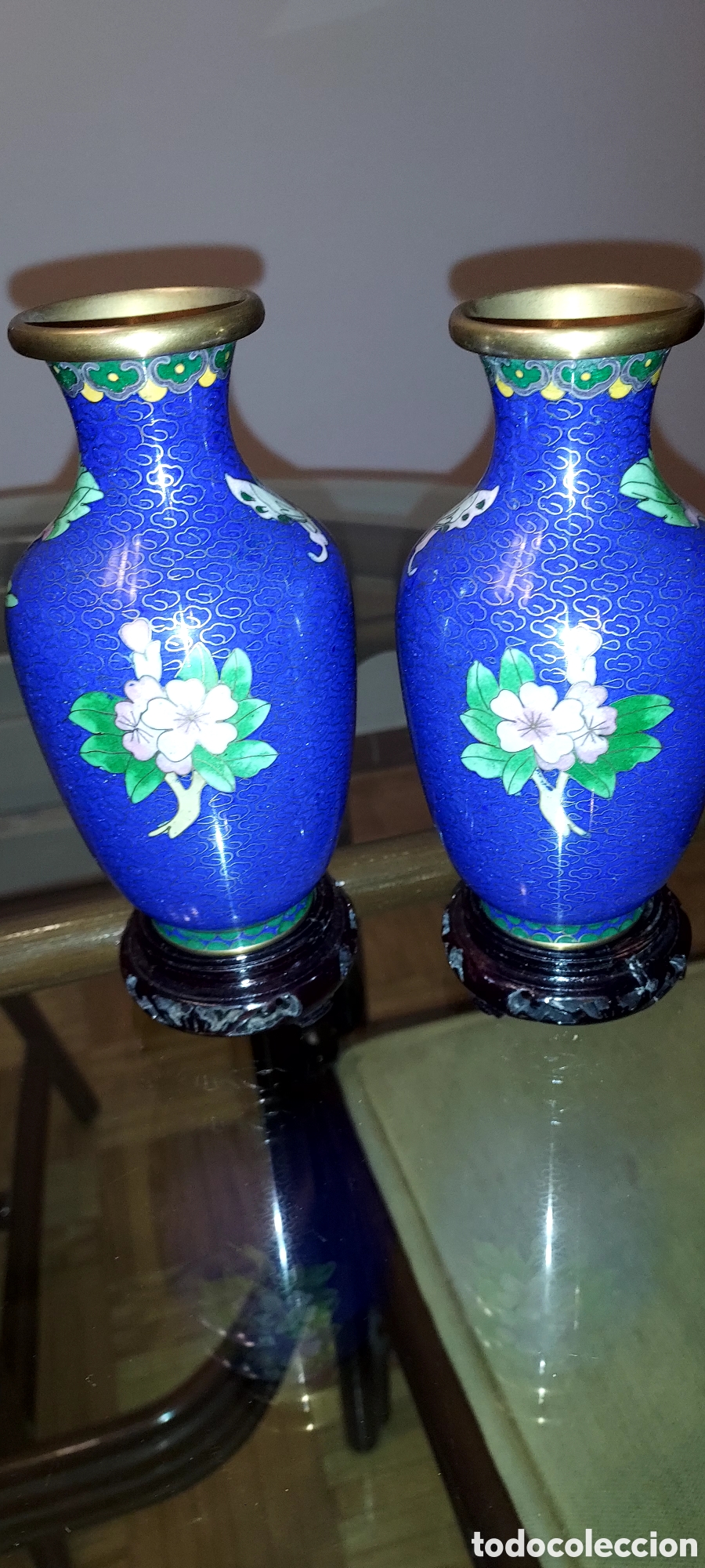 Antig&uuml;edades: PAREJA DE JARRONES ESMALTE CLOISONE - Foto 4