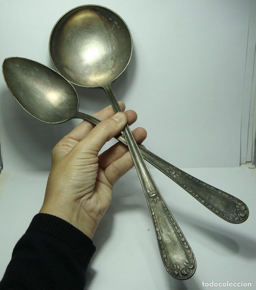 Antig&uuml;edades: Cuchar&oacute;n y Cazo antiguos. Alpaca. - Foto 1