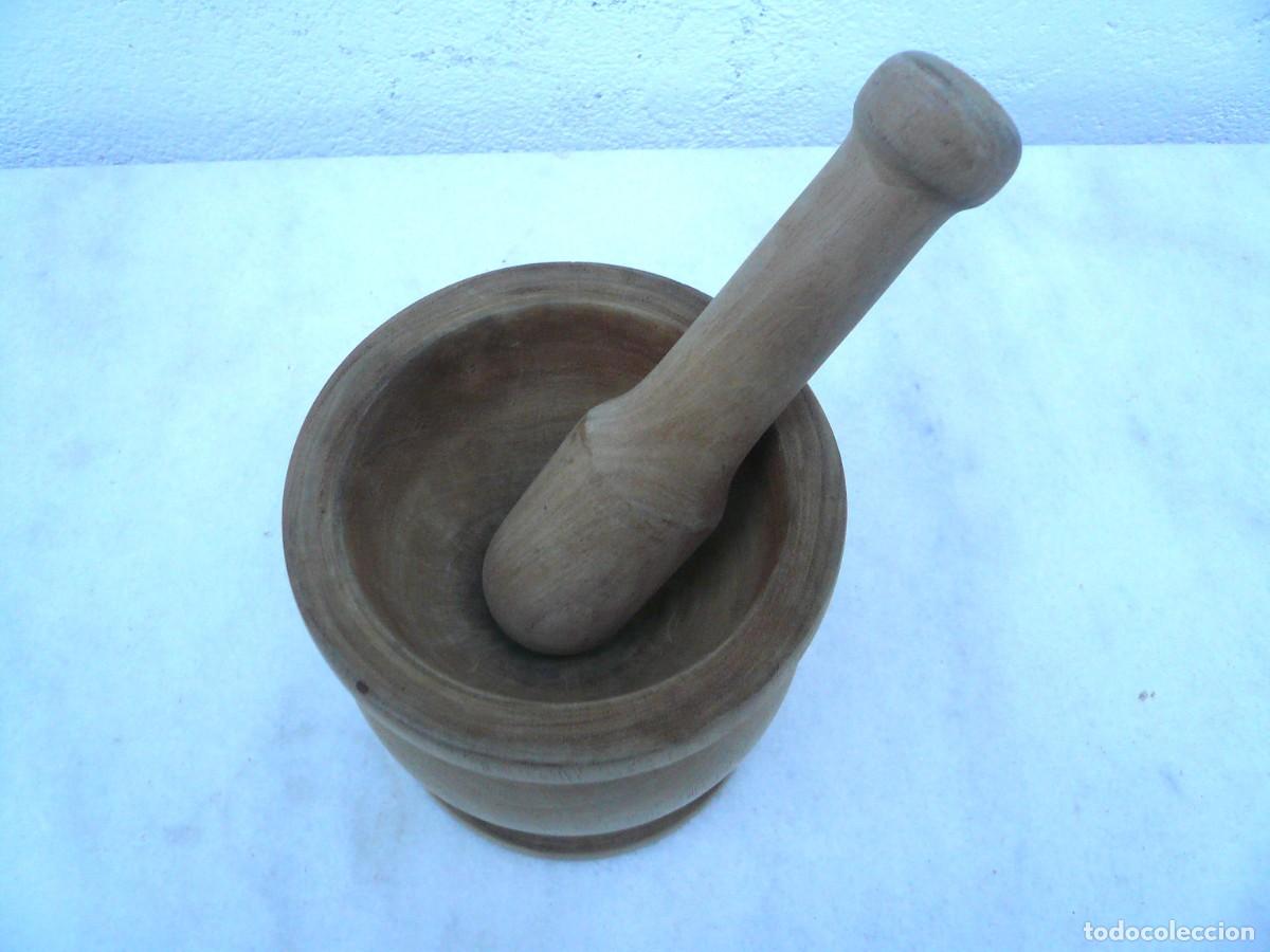 Antig&uuml;edades: MORTERO DE MADERA COMPLETO - Foto 3