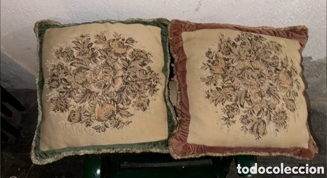 Oggetti Antichi: Cojines del siglo XVIII tela y terciopelo, bellamente estampados, origen noble, lujo, alta calidad