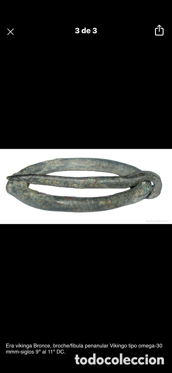 Antig&uuml;edades: Era vikinga Bronce, broche / f&iacute;bula penanular vikingo tipo omega 30 mm siglo 9 al 11 DC