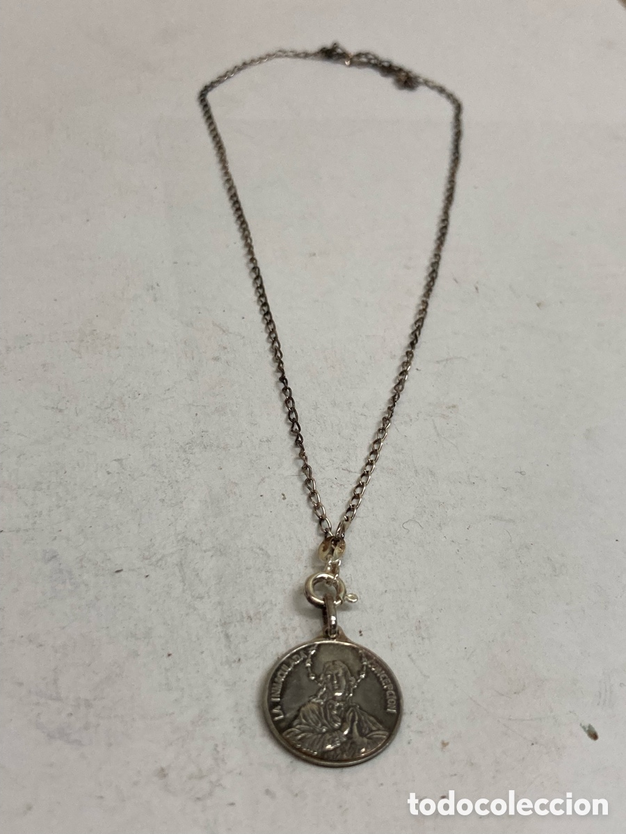 Antig&uuml;edades: Cadena y medalla de plata religiosa CC159 - Foto 1