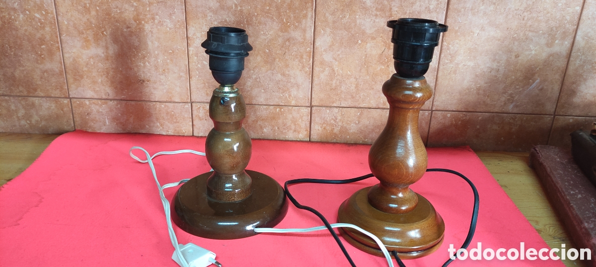 Antig&uuml;edades: Pareja de pies de l&aacute;mparas de madera - Foto 5