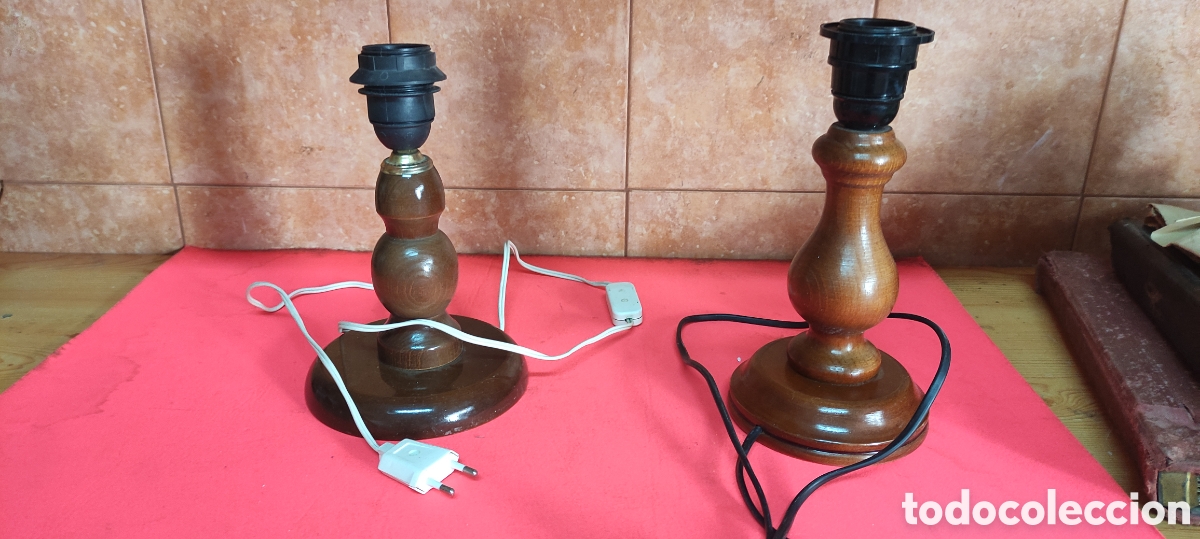Antig&uuml;edades: Pareja de pies de l&aacute;mparas de madera - Foto 7