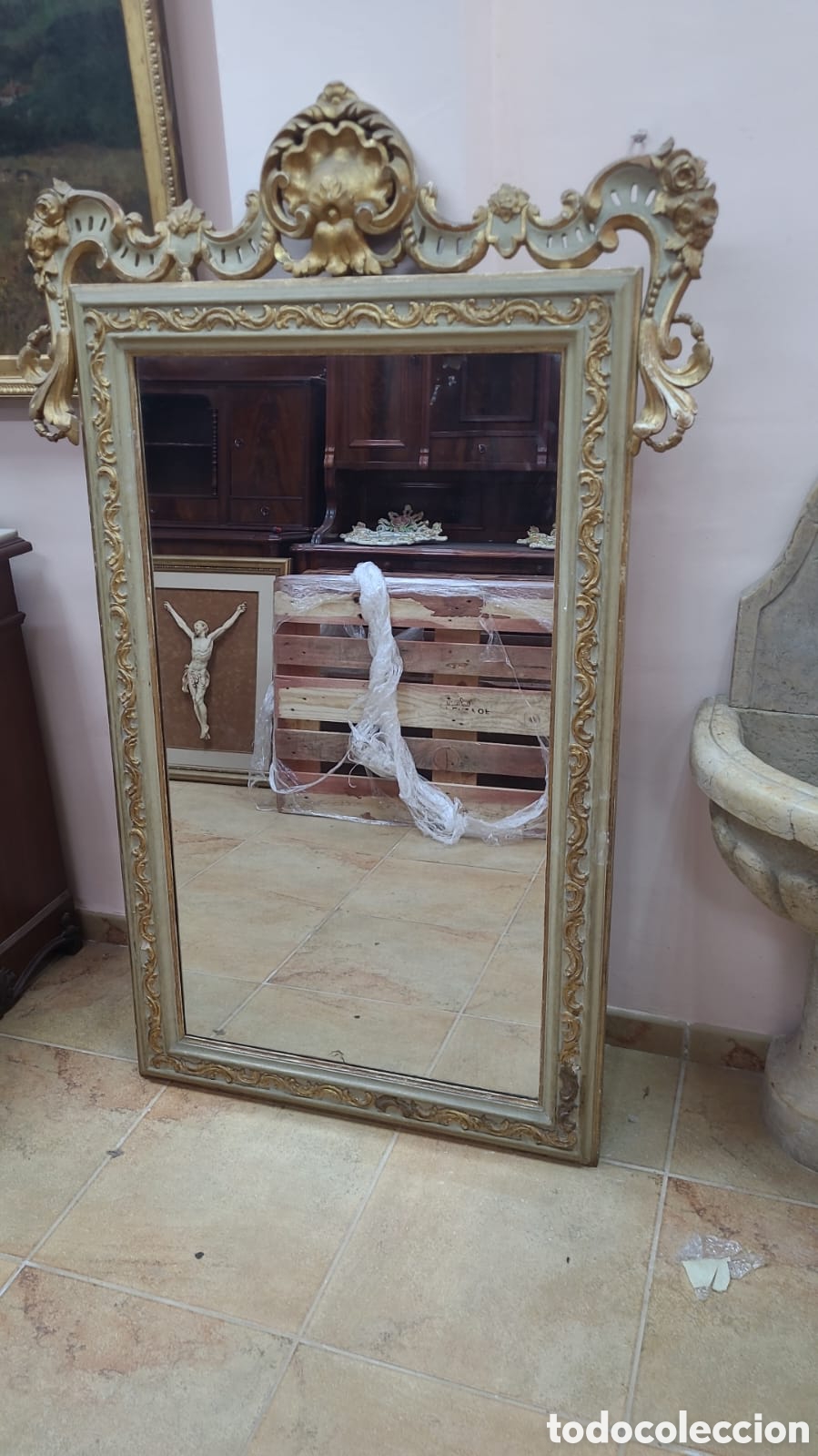 Antig&uuml;edades: Espejo rococo de madera tallada - Foto 1