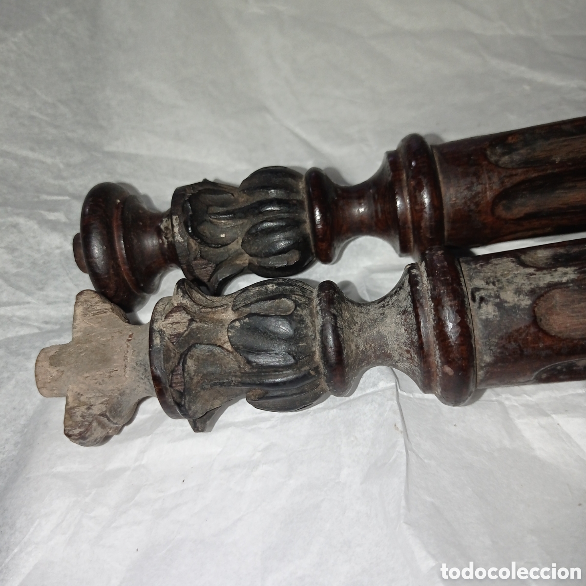 Antig&uuml;edades: DOS COLUMNAS DE MADERA TORNEADA - Foto 5
